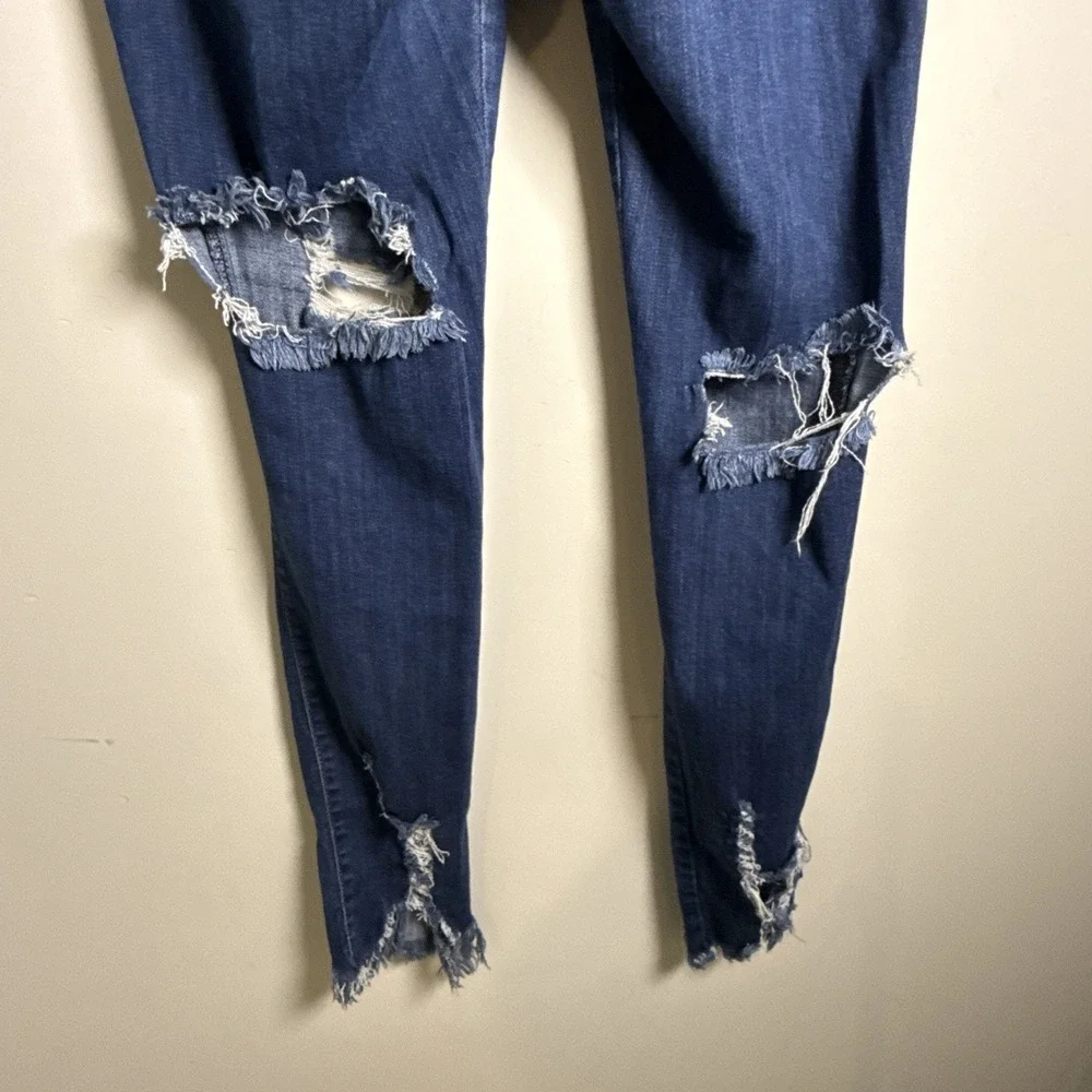 Vibrant Miu Womens Jeans Size 31 Blue Denim Stretch Distressed Mid Rise Skinny